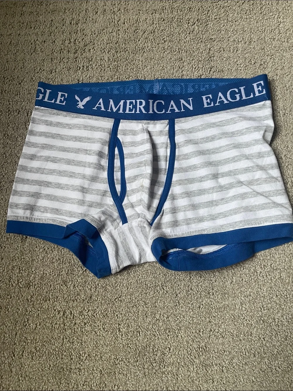 American Eagle Outfitters White & Blue Striped Boxer Briefs